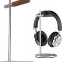 QzheMuw Oak Headphone Stand, Wood Headset Stand for Desk, Universal Holder for Airpods max, Bose, Beats, Gaming, Apple Vision Pro, VR Display Stand (Silver)