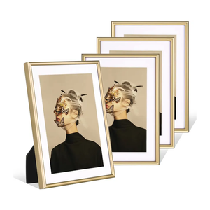 4x6 Picture Frame Set of 4, Matted Brass Simple Modern Brushed Thin Aluminum Metal Photo Frame Fits 3x5 with Mat or 4 x 6 without Mat Vertical and Horizontal for Tabletop and Wall Mounting