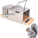 Outdoor Animal Trap Cage - Stainless Steel Frame + Cedar Wood Base, Mechanical Safety Design, Non-Toxic and Harmless, Suitable for Garden/Forest/FieldAnti-Touch Latch