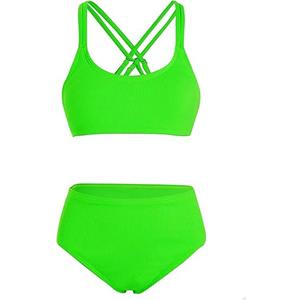 Milumia Girl's 2 Piece Swimsuits Criss Cross Spaghetti Strap Bikini Sets Swimwear Neon Green 11Y