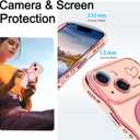 Case for iPhone 14 Plus with Magnetic Stand, Luxury Plating Curly Wavy Frame and Cute Heart Pattern, Lens Edge Raised Protection, Slim Shockproof Soft Case for iPhone 14 Plus-Pink