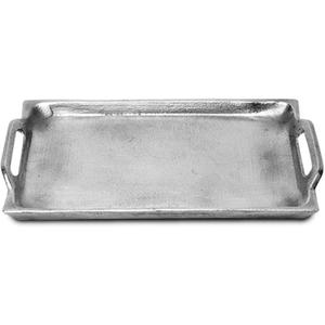 Rectangular Charcuterie Serving Platter Tray with Carry Handles 6 x 10 Inch Aluminum Textured Silver