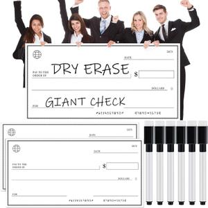 Honoson 2 Pcs Giant Check Dry Erase Big Check Large for Presentations with 6 Pcs Erasable Pens Oversized Award Endowment for Endowment Donations Fundraiser(48" x 24")