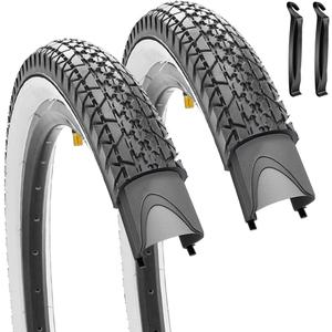2 Pack 26" x 2.125" Inch Beach Cruiser Bike Tires with or Without Tire Levers Folding Bicycle Comfortable Replacement Tires Black Wall/White Side Wall with or Without Inner Tubes