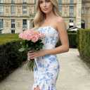 Women's Sexy Elegant Layered Frilled Ruffles Asymmetrical Hem Backless Strapless Maxi Bodycon Dress