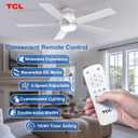 TCL 52" Modern Ceiling Fan with Lights, 5 Blades, 6 Speeds DC Reversible, Dimmable, White Flush Mount for Bedroom, Living Room and Garage
