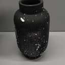 Ceramic Vase with Grooves - Waterproof Flower Vase in Matte Black for Fresh Flowers, Dried Flowers, Pampas Grass, Large 20cm High Vase as a Gift, Decoration for Living Room, Bedroom, Office.