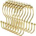 Bathway Gold Shower Curtain Hooks, Shower Curtain Hook Shower Curtain Rings Rust Proof Smooth Double Shower Curtain Hooks, Shower Hooks for Shower Curtain Bathroom Shower Rod Hook 12 Pcs