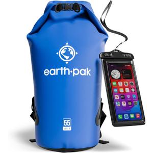 Earth Pak Waterproof Dry Bag - Roll Top Waterproof Backpack Sack Keeps Gear Dry for Kayak with Waterproof Phone Case (55L, Blue)
