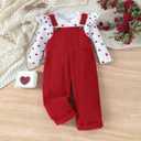 Noubeau Toddler Baby Girl Valentines Clothes Ruffled Sleeves Top Heart Bell Bottoms Flared Overalls Suspender Pants Set (Pink, 18-24 Months)