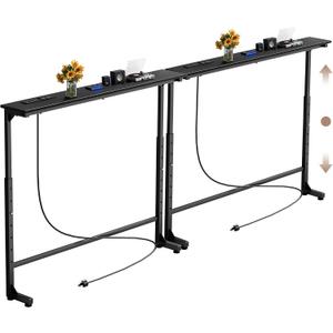 Keelian 70 inch Narrow Console Table with Outlet,Adjustable Height(25"-37") Behind Sofa Table,Couch Behind Table Skinny,Couch Shelf with Charging Station,Long Entryway Tables for Living Room,Black