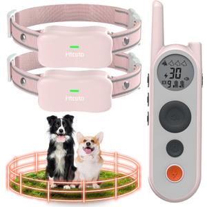 Htcuto Wireless Dog Fence System for 2 Dogs 856 Acre Electric Fence for Dogs Training Collar with Remote 2 in 1 Waterproof No Wire Boundary Rechargeable Pet Containment Large Medium Dog with 2 Collars