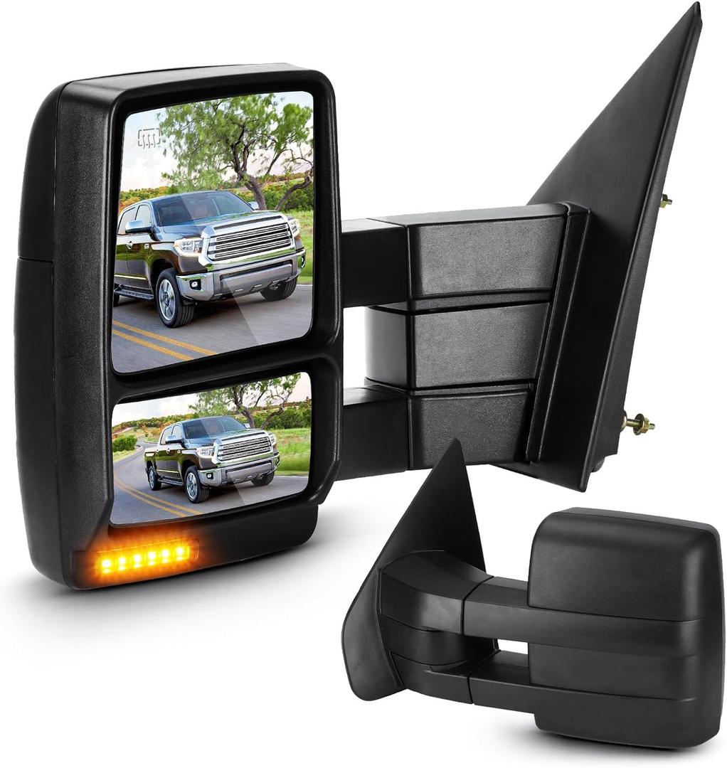 Towing Mirrors for Ford F-150 2007 2008 2009 2010 2011 2012 2013 2014 Power Heated with Turn Signal Puddle Light Manual Folding Telescoping (1 Pair)