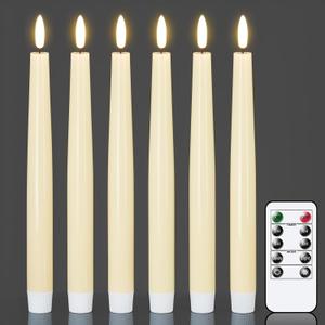 GenSwin Flameless Taper Candles with Remote, Ivory LED Taper Candles Battery Operated, Real Wax Flameless Candlesticks with 3D Wick for Home Halloween Christmas Decor(Set of 6, 0.78 x 9.84)