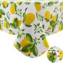 Pioggia Vinyl Tablecloth with Flannel Backed Waterproof Oil-Proof PVC Table Cloth Wipeable Spill-Proof Plastic Table Cover for Indoor and Outdoor(Lemon, 60 x 102 Inch Rectangle)