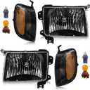 Headlight Assembly with Corner Light Compatible with Nissan Xterra 2000 2001 | Frontier 1998-2000, Black Housing Clear Lens Halogen Headlamp for 26010-3S525 26060-3S525, 4Pcs without Bulbs