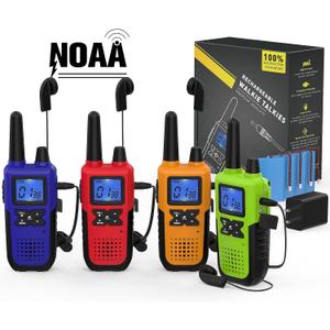 Topsung Walkie Talkies for Adults Long Range Rechargeable with Earpiece NOAA Weather Alert, Multi-purpose 2 Way Radio 4 Pack for Team Work Senior Care Kid Adventure Family Camping Hiking Skiing Cruise