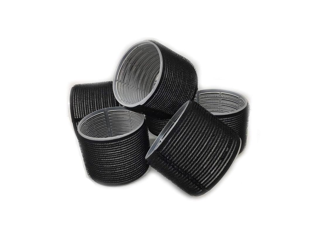 6 Pack Super Jumbo Self Grip Hair Rollers Pro Salon Hairdressing - Big Curlers Create Volume For Long Hair (Black)