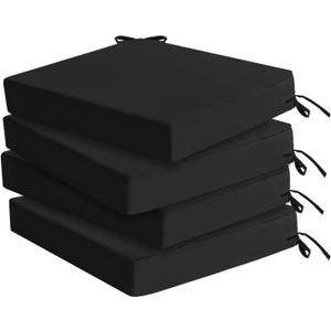 Outdoor Chair Cushions Set of 4: Waterproof & Fade Resistant Seat Cushion for Patio Furniture - 18.5 x 16 x 2 Inch Chair Pads with Ties and Hidden Zipper - Patio Chair Cushion Replacement, Black