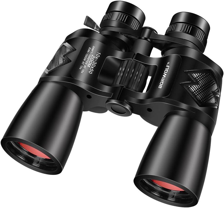 BORWOLF 10-30X50 High Magnification HD Long Range Zoom 10X-30X Magnification Wide Angle Binoculars for Hunting Telescope