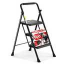 HBTower Step Ladder, Folding Step Stool with Wide Anti-Slip Pedal, Sturdy Steel Ladder, Convenient Handrail, Lightweight, Portable Steel Step Stool, 20.1"W x 40.9"H, Black 