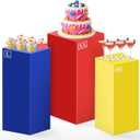 Set of 3 Square Red Yellow Blue Cylinder Stand Covers for Party, Spandex Display Pedestal Covers,Cylinder Pedestal Stand Cover for Christmas Festival Birthday Party Wedding Props Decor (M+L+XL)