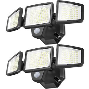 2Pack 65W LED Security Light Motion Sensor Outdoor Lights, 6500LM 3 Head LED Flood Lights Outdoor 6500K , IP65 Waterproof, Dusk to Dawn Flood Light, Motion Detected Lights for Outside Garage Yard (Black)
