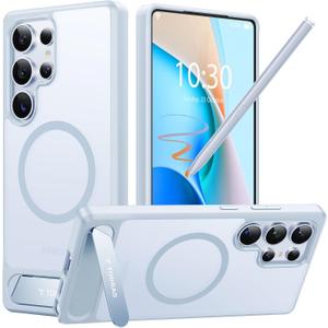 TORRAS Strong Magnetic & Seamless Stand for Samsung Galaxy S25 Ultra Case, Fit for MagSafe, Mil-Grade Drop Protection, Adjustable Kickstand for Samsung Galaxy S25 Ultra Case, Slim Matte Silverblue