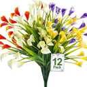 TURNMEON 12 Bundles Calla Lily (300 Heads) Artificial Flowers for Outdoors, Fake Plants UV Resistant Faux Plastic Fake Flowers for Indoor Home Porch Yards Spring Summer Cemetery Decor(Color Mix) (12P)