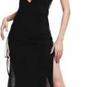 Gothic Rave Outfits Dresses for Women Festival Long Dresses Sexy Goth Clothes Rave Wear (Large, Black-2)