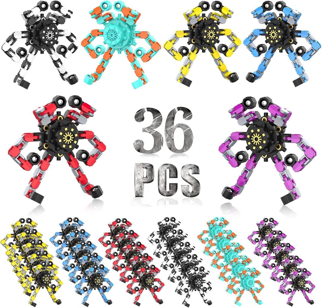 Easter Basket Stuffers 36PC Transformable Fidget Spinner for Kids,Deformable Chain DIY Robot Spinner Sensory Toy, Stress Relief Fingertip Gyros Fidget Toys Party Favors