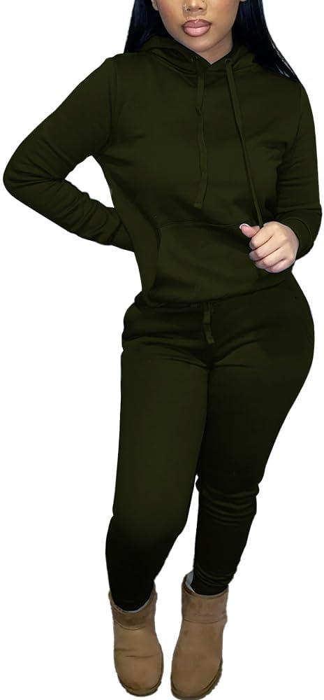 Nimsruc Two Piece Outfits for Women Casual Sweatsuits Set Long Sleeve Hoodie Tracksuit (Small, 9014 Army Green)