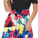 AUSELILY Women's Short Sleeve Summer Dress Pleated Loose Swing Knee Length Dresses with Pockets 2026 New (XL)