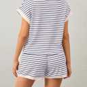 MISSACTIVER 2 Piece Lounge Set Women Stripe Knit Short Sleeve Tee Shirts Shorts Casual Summer Loungewear Shorts Sets (M)