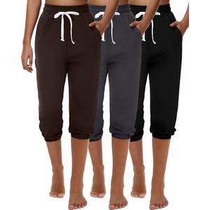 Ficerd 2 Pcs Women's Capri Sweatpants Joggers Summer Casual Sports Cropped Lounge Pants High Waisted Athletic with Pockets XL