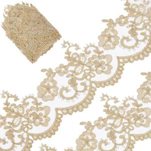 GORGECRAFT 5 Yards 5 Inch Width Gold Venice Lace Trim Metallic Flower Embroidery Lace Ribbon Sparkle Applique Sewing Floral Crown Edge Trimming for Curtain Tablecloth Slipcover Bridal Decor DIY Crafts