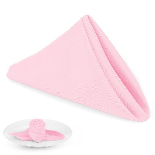 PLOYMONO Pink Heavy Duty Cloth Napkins - 17 x 17 Inch Solid Washable Polyester Dinner Napkins - Set of 8 Napkins with Hemmed Edges - Great for Weddings, Parties, Spring, Mother's Day