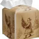 Grace Yonks Christmas Tissue Box Cover Square, Vintage Santa with Tree Sketch Design Cube Case for Facial Tissues, 5.2" PU Leather. (104)