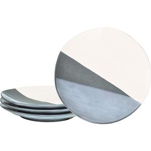 Bosmarlin Stoneware Dinner Plates, 8.5 inches, Set of 4 for Salad, Pasta, Dessert, Microwave and Dishwasher Safe, Geometric Patter (Grey, 8.5 in) (Gray)