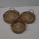 Ferraycle 3 Pcs Rattan Serving Tray with Handles Woven Wicker Tray Round Shallow Rattan Basket Fruit Tray Decor for Serving (Brown)