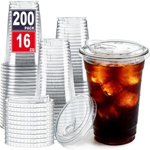 ARTLYMERS 200 Pack - 16 oz Clear Plastic Cups with Lids, Disposable Iced Coffee Cups with Sip Lids for Cold Drinks, Strawless Crystal To Go Cup, Smoothie, Milkshakes, Juices, Coffee Accessories