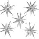 Silver 60 Pcs Star Balloons Explosion 12 Point Cone Balloon,Metallic Mylar Spike Balloons for Party Decor,Weddings,Birthday Anniversary Party Backgrounds