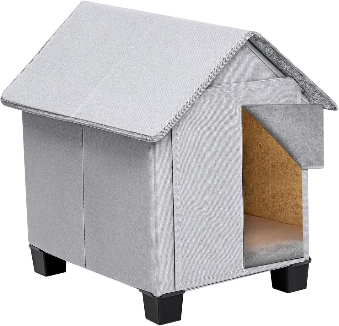 Outdoor Dog House, Elevated Foldable Dog Cave Bed with Removable Plush Mat for Small Dogs and Cats Up to 15.7 Inches Long