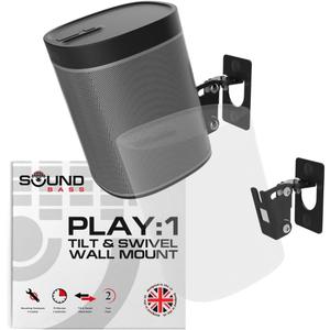 Sound Bass Play 1 Wall Mount, Black, Pair, Compatible with Sonos Play:1 Only, Twin Pack, Adjustable Swivel & Tilt Mechanism, 2 Mounting Brackets Includes All Fixings