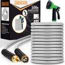 Unywarse Garden Hose 100ft, Stainless Steel Heavy Duty Water Hose with 10 Function Nozzle Flexible, Lightweight, No-Kink, Pet Proof, Puncture Proof Metal Hose for Yard, Outdoor