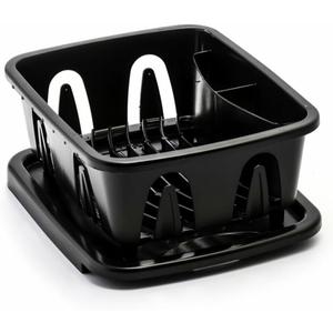 Camco Mini Dish Drainer and Tray | Fits RV Sinks and Small Counter Spaces | Durable Heavy-Duty Construction | (43512), Black