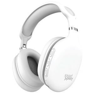SoundPlay Foldable Wireless Headphones, Bluetooth Over-Ear Headset with Built-in Mic, White