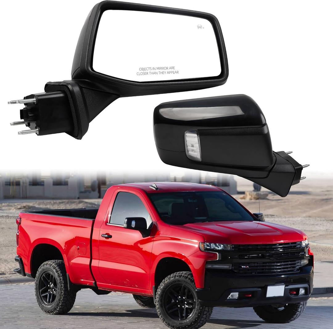Dasbecan Right Passenger Side Mirror Compatible with 19-24 Chevy Silverado 1500, 19-24 GMC Sierra With Power Glass/Temperature Sensor/LED Turn signal/Heated/Blind Spot Black Replace#GM1321586 (9Pins)