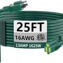HUANCHAIN Indoor Outdoor Green Extension Cord 25 ft Waterproof, 16/3 Gauge Flexible Cold-Resistant Appliance Extension Cord Outside, 13A 1625W 16AWG SJTW, 3 Prong Heavy Duty Electric Cable, ETL