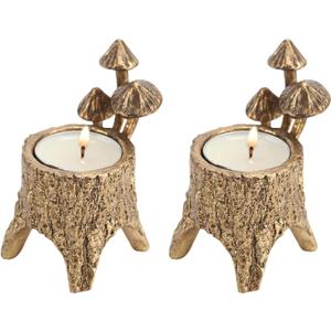 NIKKY HOME Mushroom Candle Holder Set of 2, Cute Tealight Candle Holders for Centerpiece Table Decorations, Decorative Stand for Tea Light Candles, Votive Candles, Cottagecore Fall Decor - Gold
